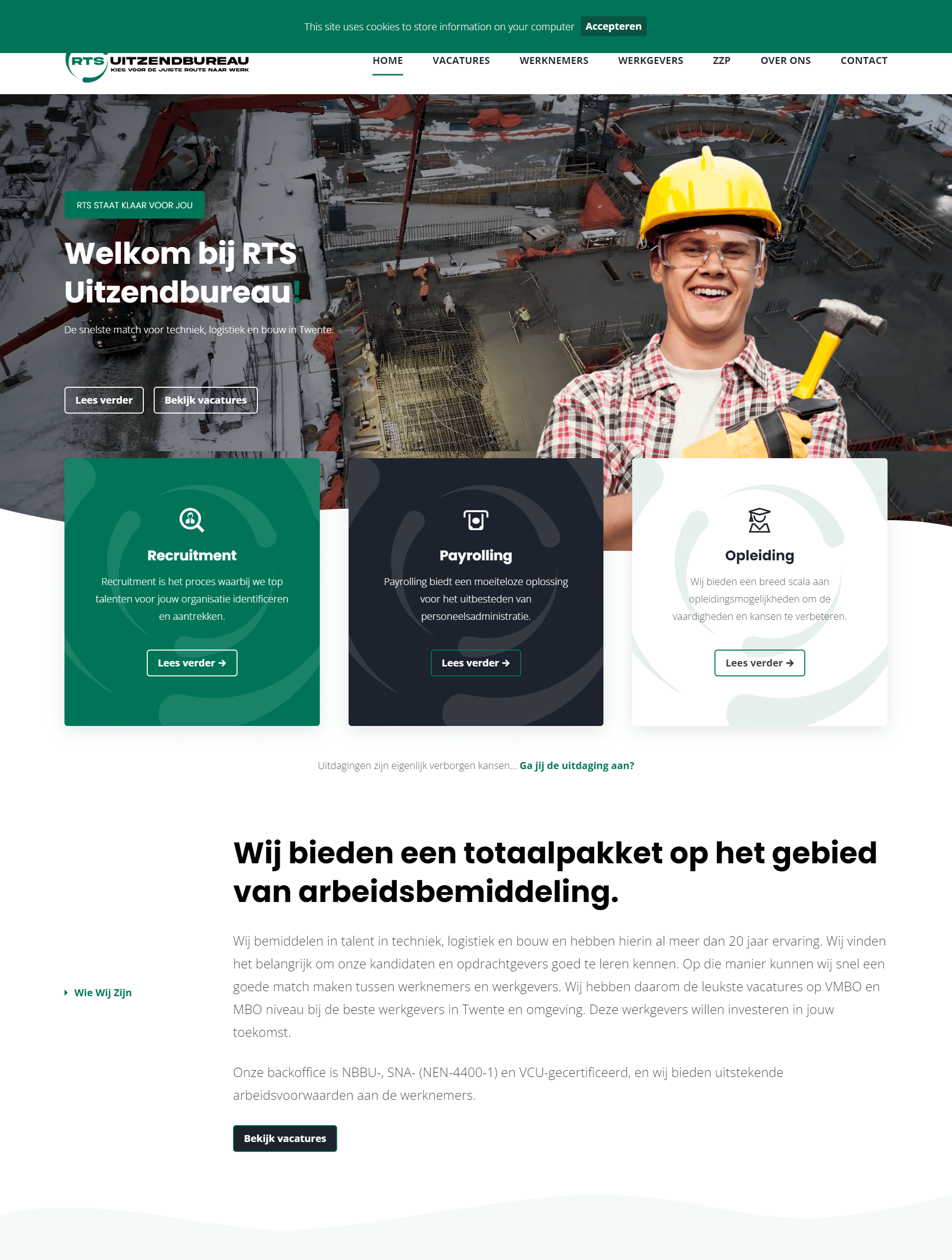 Voorbeeld van een websitepagina met opbouw en design