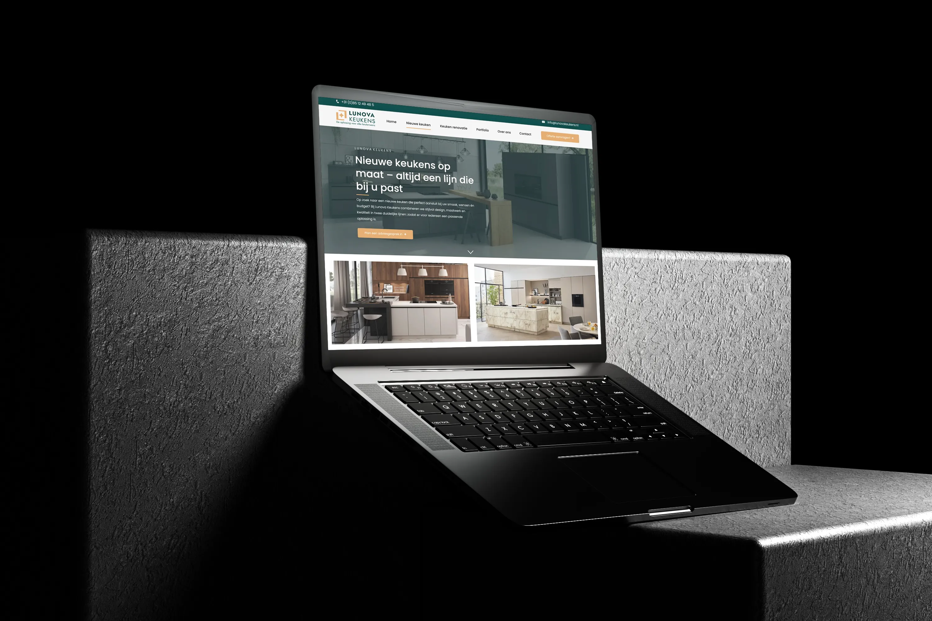 Homepage mockup van Lunova Keukens keukenwebsite
