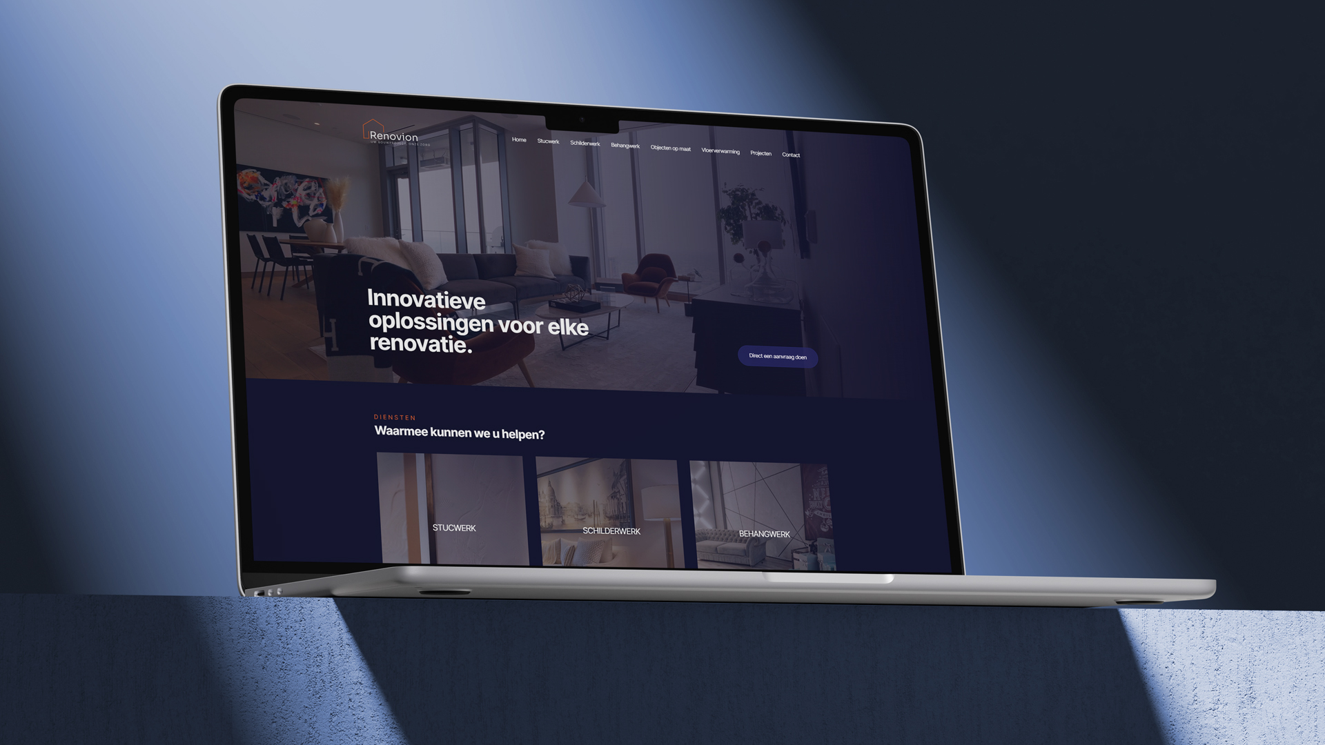 Website mockup van Renovion met renovatieprojecten