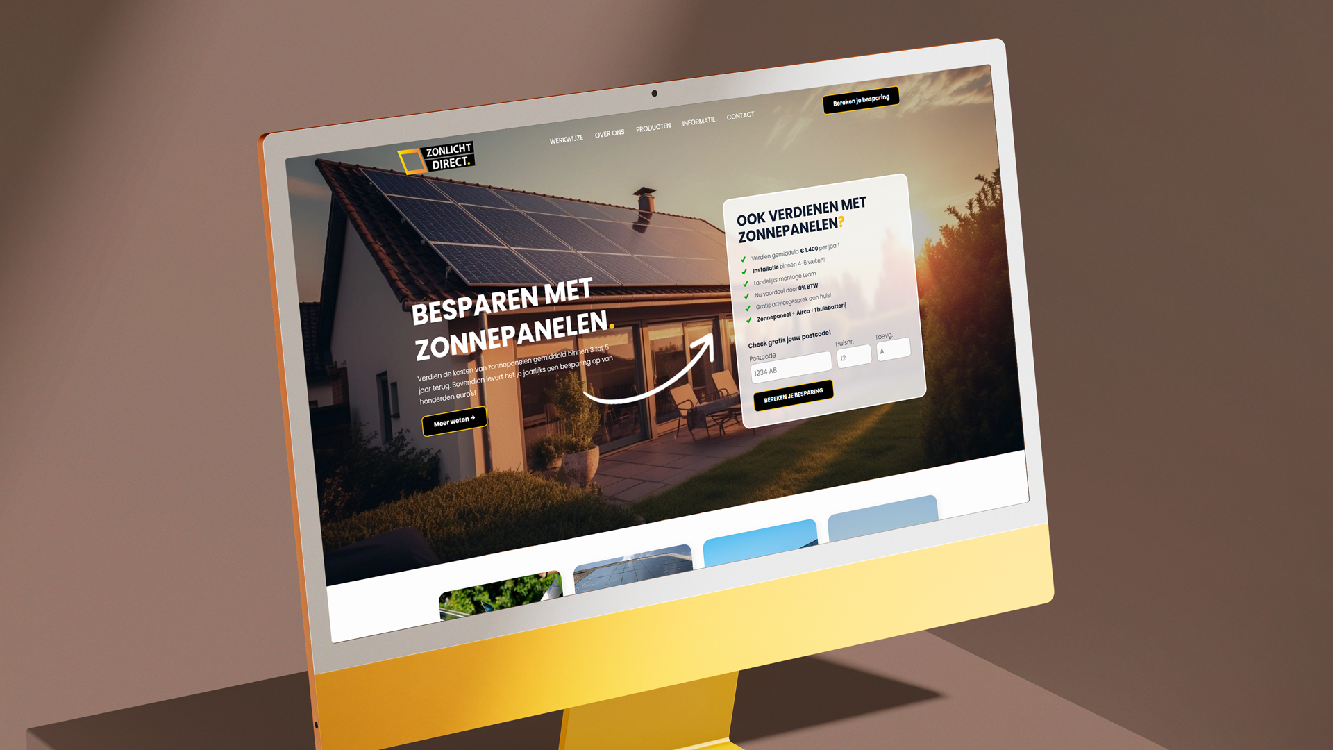Homepage mockup van Zonlichtdirect zonnepanelen website